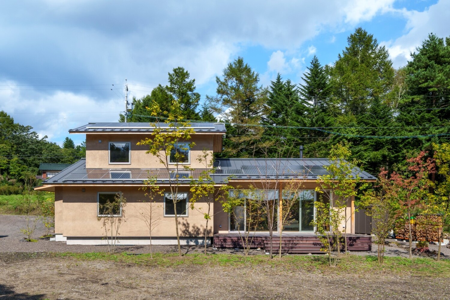 外壁：スーパー白洲そとん壁Ｗ　Ｗ-129 オリジナル仕上げ（木こて仕上げ）